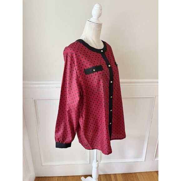Roamans Womens Plus Size Red & Navy Polka Dot Popover Blouse 1X - Picture 2 of 5